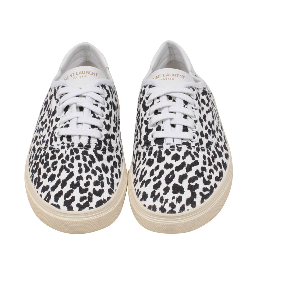 Saint Laurent Men's Black White Baby Cat Low Top Skate Sneakers