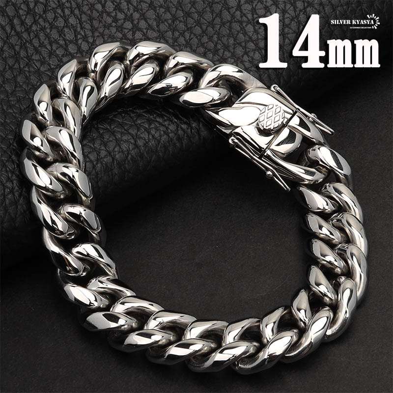 楽天市場】316L 幅14mm 太め メンズ ブレスレット シルバー 喜平
