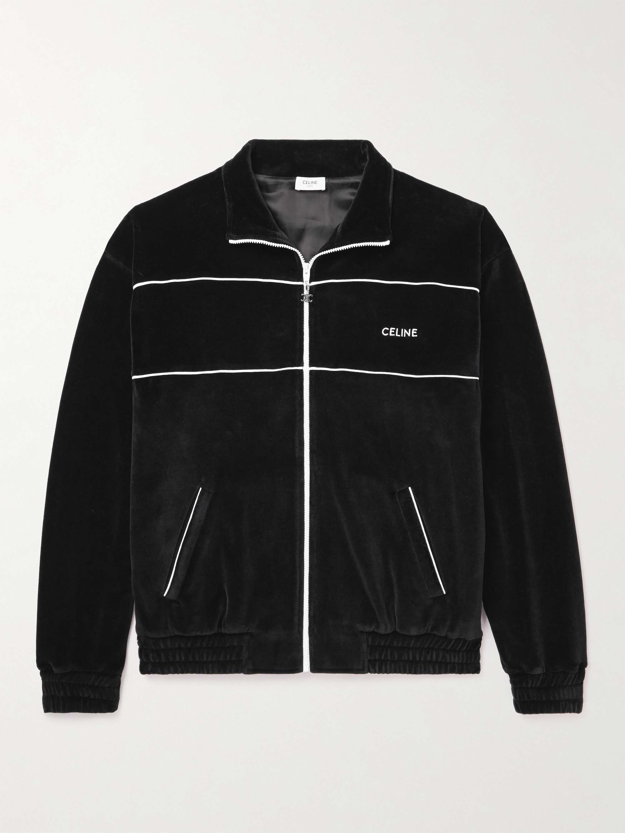 CELINE Logo-Embroidered Cotton-Blend Velour Track Jacket for Men