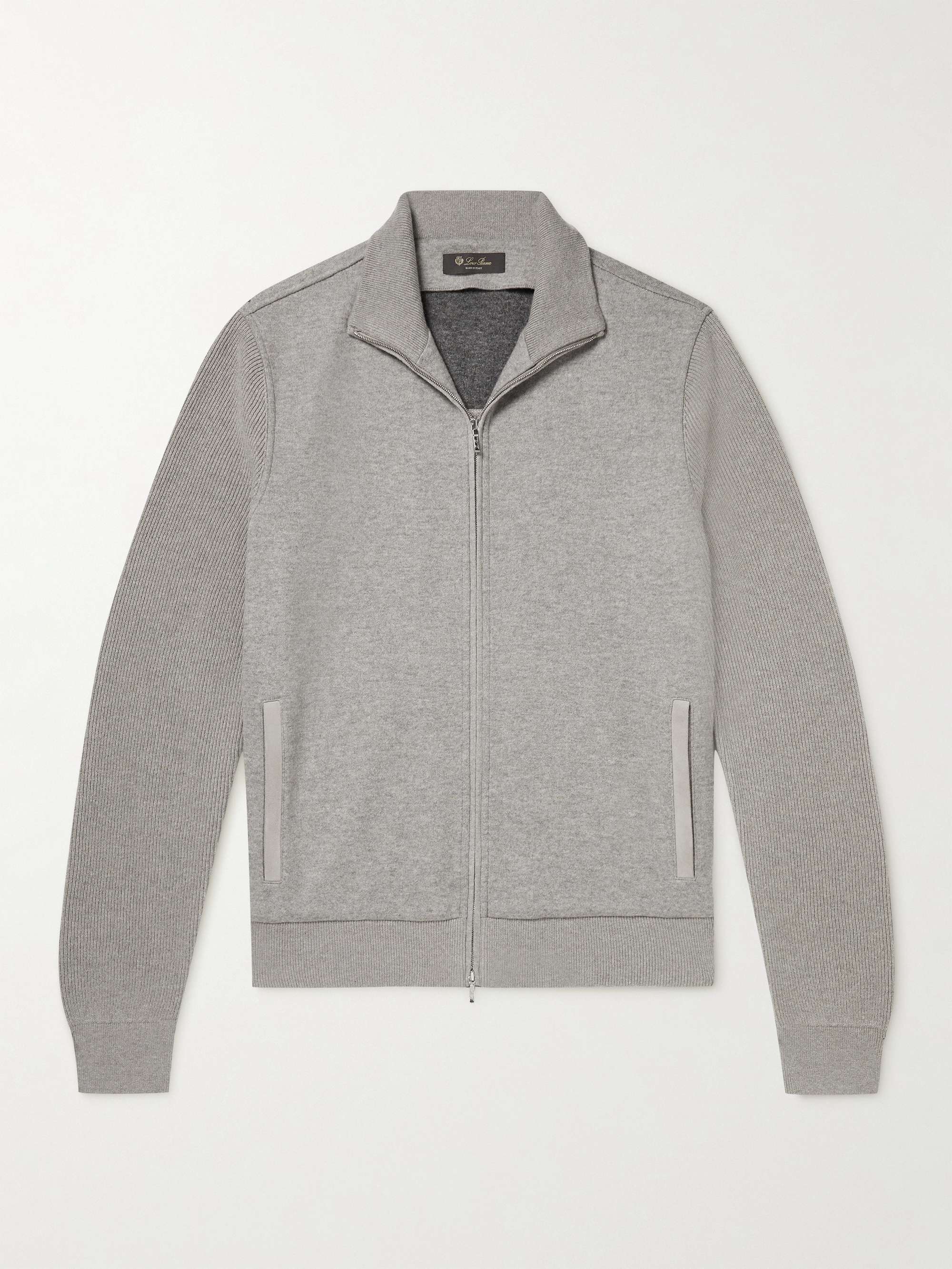 LORO PIANA Suede-Trimmed Cashmere-Blend Zip-Up Cardigan for Men