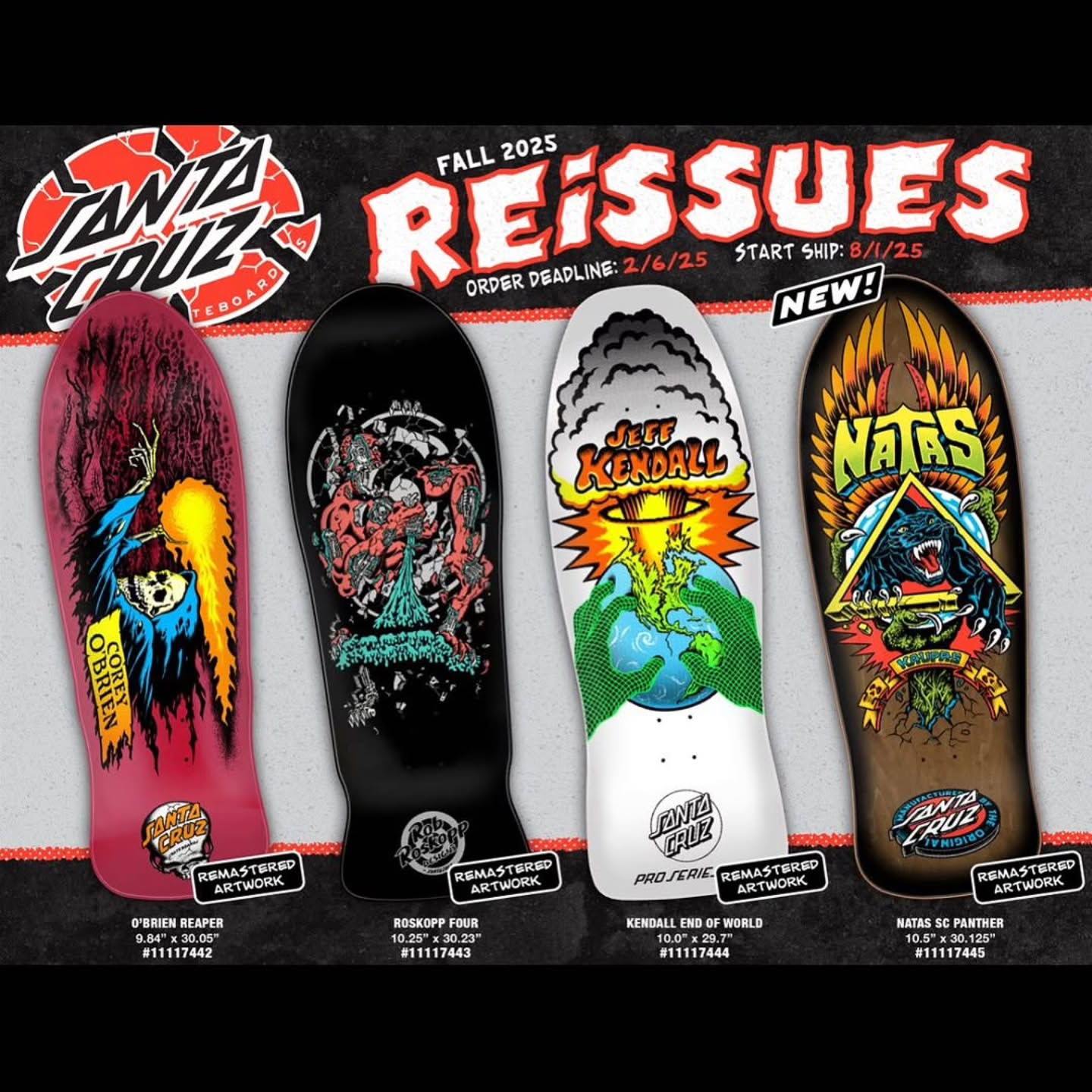 Santa Cruz Fall 2025 Reissues: O'Brien, Kendall, Roskopp & Natas