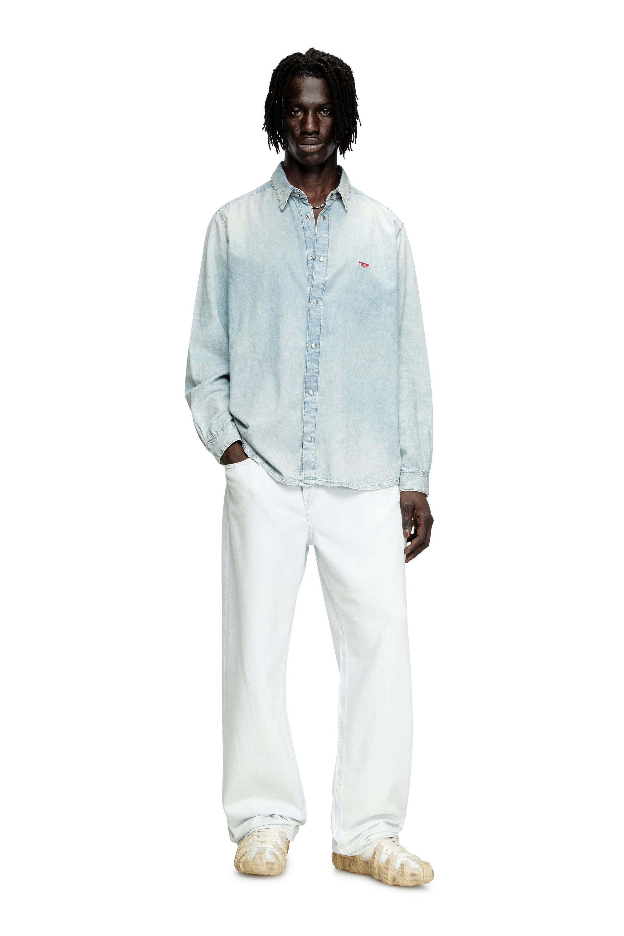 Men's Shirt in bleach-effect denim | Blue | Diesel