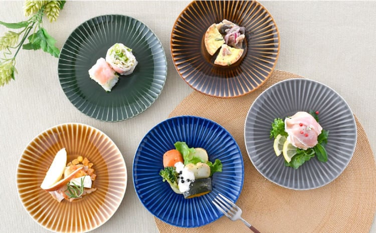 波佐見焼】しのぎ 中皿 プレート 5colors 5枚セット 食器 皿 【一龍陶