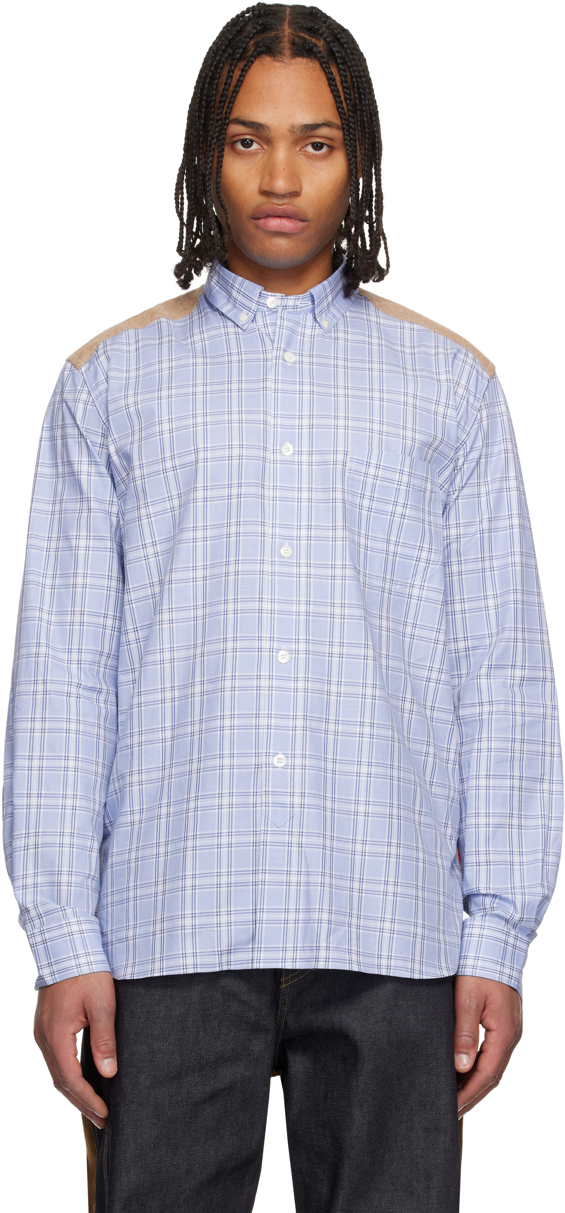 Blue & Orange Quilted Shirt by Junya Watanabe on Sale