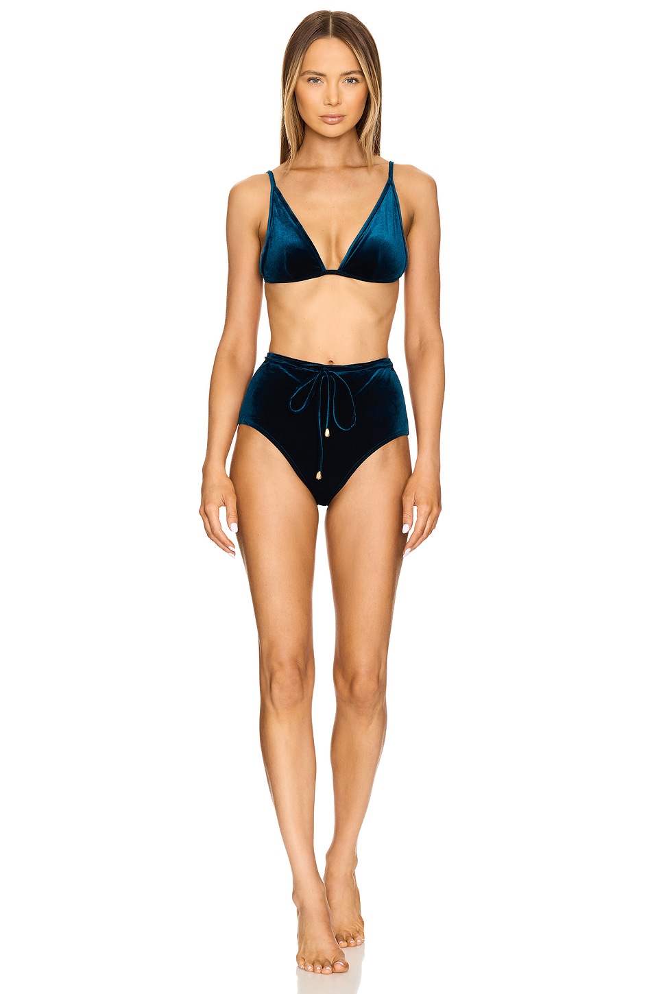 Zimmermann Tallow Velvet Triangle Bikini in Dark Teal | REVOLVE