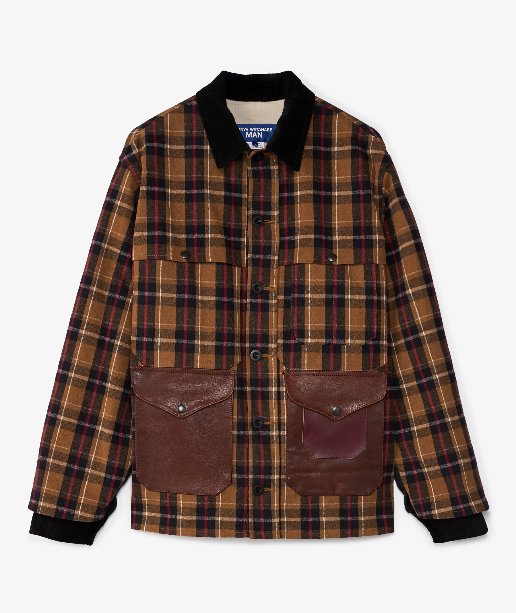 Junya Watanabe MAN Flannel Check and Leather Jacket | Bge/blk/red