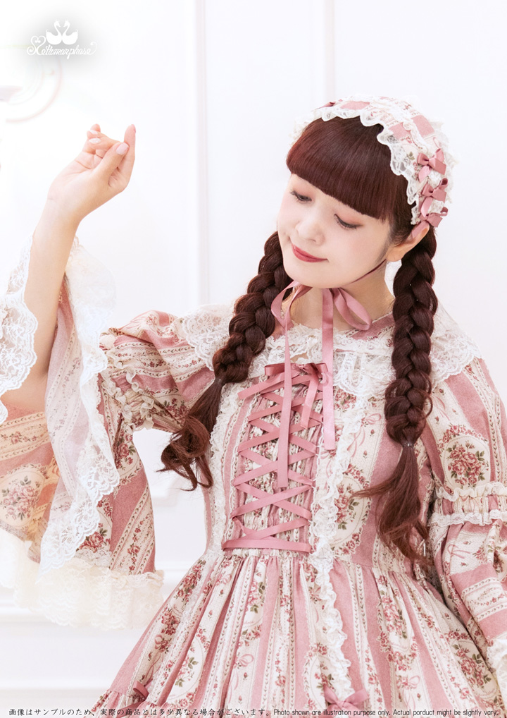 No.877 アンティークブーケ 姫袖ワンピース + ヘッドドレス / ローズ