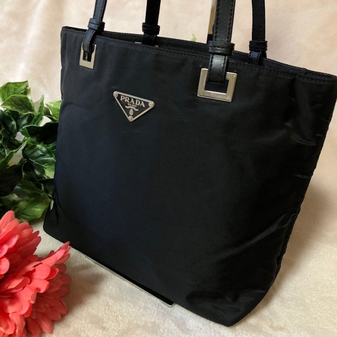 ★Taka★美品♡ プラダ　トートバッグ　ハンドバッグ　三角プレート PRADA（プラダ） 極 美品 希少品 三角ロゴ シルバー 金具 プレート