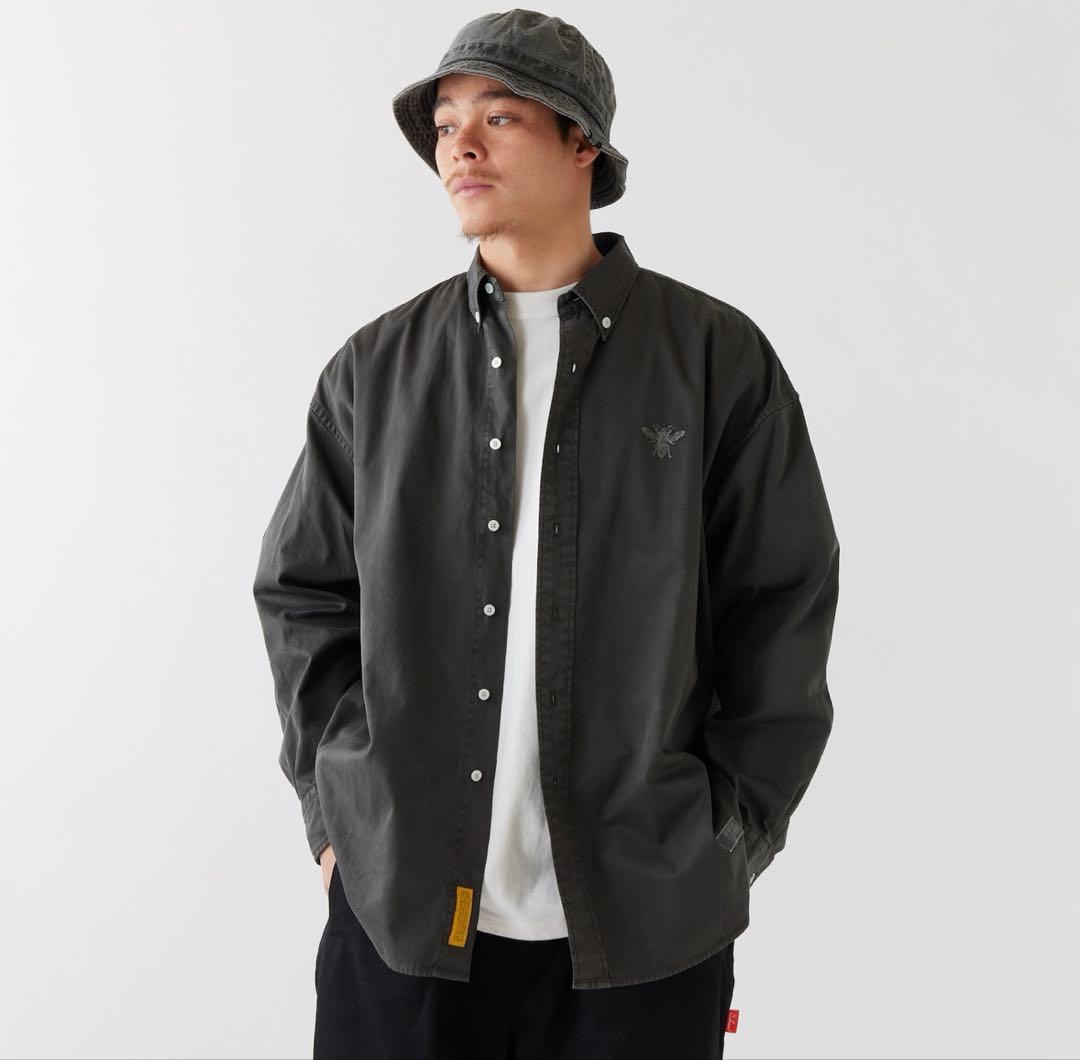 美品FAT BIGMENT シャツ　グレー 長袖 シャツ FAT ANIMALS クジラ 切り替え トップス シャツ レギュラー