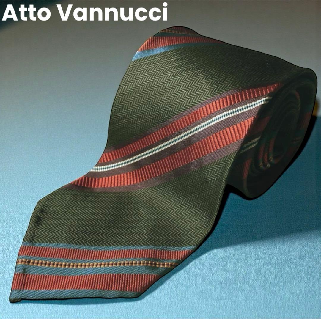 Atto Vannucciアットヴァンヌッチ ストライプネクタイ オリーブ赤28 Attovannucci(アットヴァンヌッチ)-Del Fiore Online Shop( デル