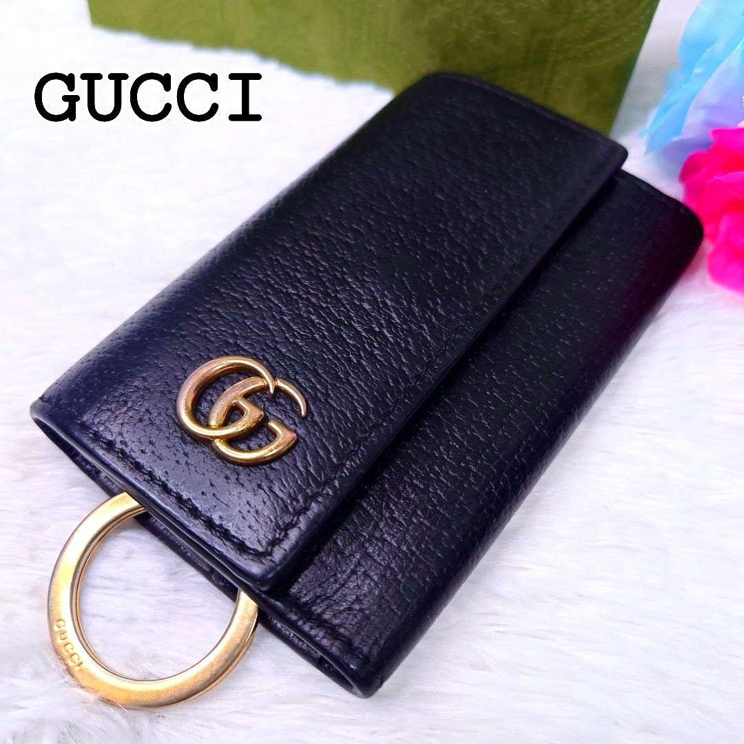 【美品】グッチ キーケース 6連 GG マーモント レザー ゴールド金具 ロゴ GUCCI（グッチ） キーケース レディース ブランド 6連 レザー GG